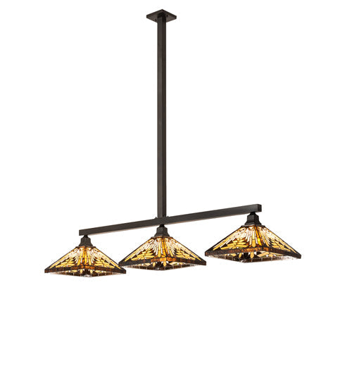Meyda Lighting Nuevo Mission 63" 3-Light Craftsman Brown Island Pendant Light With Brown & Beige Shade Glass