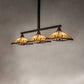 Meyda Lighting Nuevo Mission 63" 3-Light Craftsman Brown Island Pendant Light With Brown & Beige Shade Glass