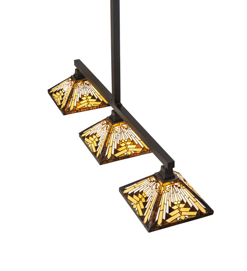 Meyda Lighting Nuevo Mission 63" 3-Light Craftsman Brown Island Pendant Light With Brown & Beige Shade Glass