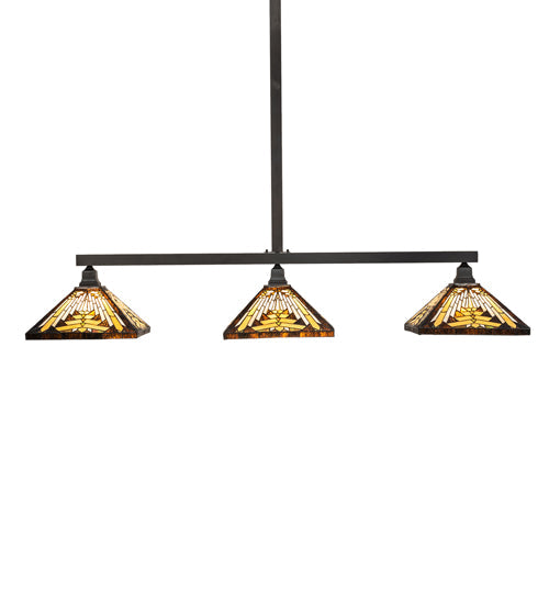 Meyda Lighting Nuevo Mission 63" 3-Light Craftsman Brown Island Pendant Light With Brown & Beige Shade Glass