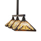 Meyda Lighting Nuevo Mission 63" 3-Light Craftsman Brown Island Pendant Light With Brown & Beige Shade Glass
