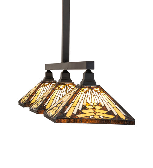 Meyda Lighting Nuevo Mission 63" 3-Light Craftsman Brown Island Pendant Light With Brown & Beige Shade Glass