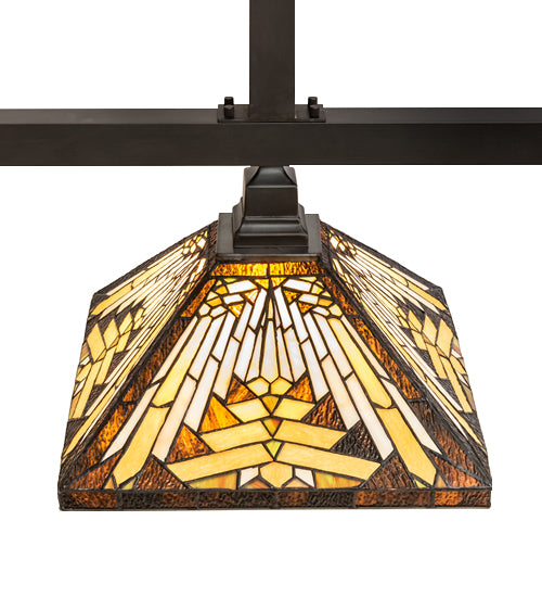 Meyda Lighting Nuevo Mission 63" 3-Light Craftsman Brown Island Pendant Light With Brown & Beige Shade Glass