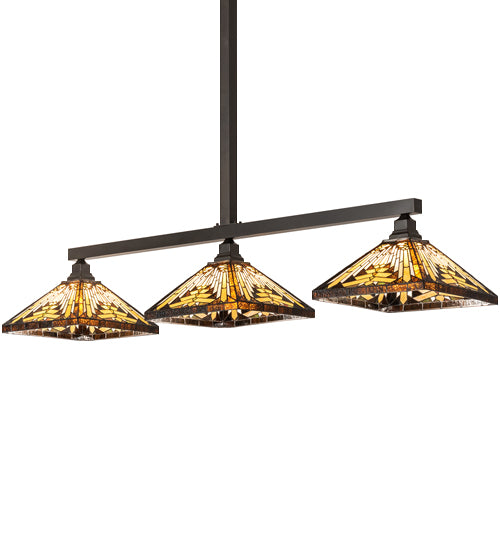 Meyda Lighting Nuevo Mission 63" 3-Light Craftsman Brown Island Pendant Light With Brown & Beige Shade Glass