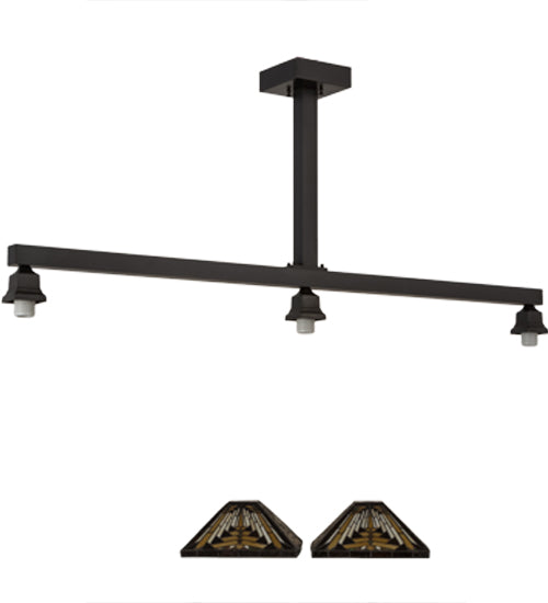 Meyda Lighting Nuevo Mission 64" 3-Light Craftsman Brown Island Pendant Light With Brown & Beige Shade Glass