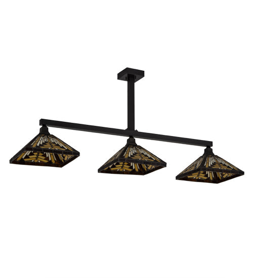 Meyda Lighting Nuevo Mission 64" 3-Light Craftsman Brown Island Pendant Light With Brown & Beige Shade Glass