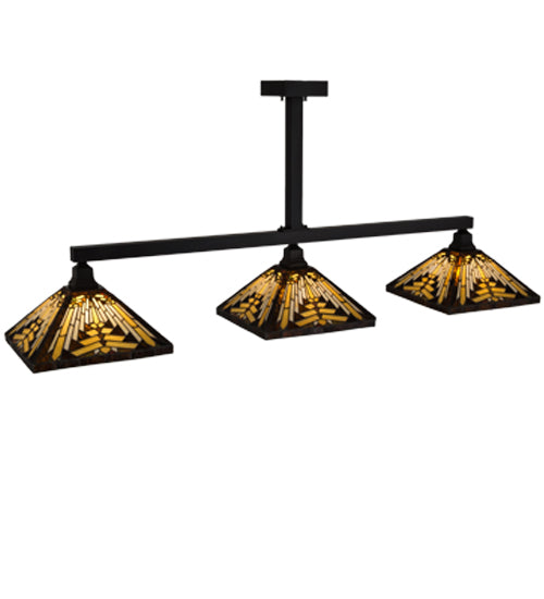 Meyda Lighting Nuevo Mission 64" 3-Light Craftsman Brown Island Pendant Light With Brown & Beige Shade Glass