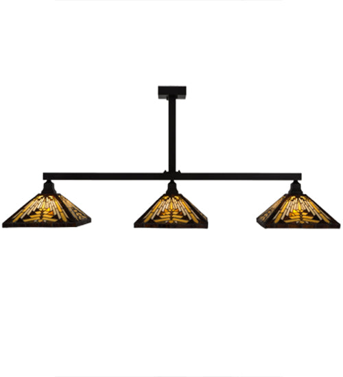 Meyda Lighting Nuevo Mission 64" 3-Light Craftsman Brown Island Pendant Light With Brown & Beige Shade Glass