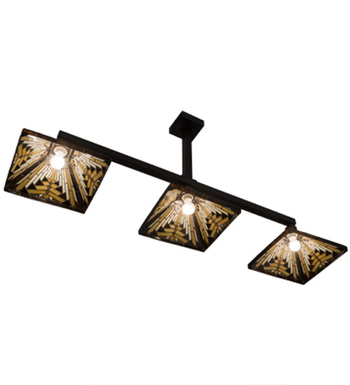 Meyda Lighting Nuevo Mission 64" 3-Light Craftsman Brown Island Pendant Light With Brown & Beige Shade Glass