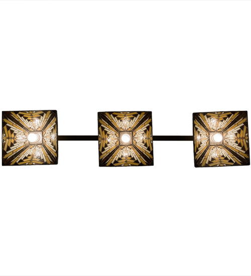 Meyda Lighting Nuevo Mission 64" 3-Light Craftsman Brown Island Pendant Light With Brown & Beige Shade Glass