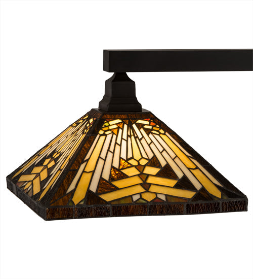 Meyda Lighting Nuevo Mission 64" 3-Light Craftsman Brown Island Pendant Light With Brown & Beige Shade Glass