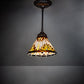 Meyda Lighting Nuevo Mission 8" Mahogany Bronze Mini Pendant Light With Beige & Brown Shade Glass