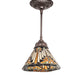 Meyda Lighting Nuevo Mission 8" Mahogany Bronze Mini Pendant Light With Beige & Brown Shade Glass