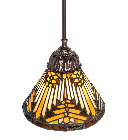Meyda Lighting Nuevo Mission 8" Mahogany Bronze Mini Pendant Light With Beige & Brown Shade Glass