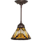 Meyda Lighting Nuevo Mission 8" Mahogany Bronze Mini Pendant Light With Beige & Brown Shade Glass