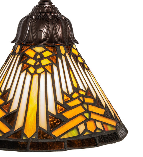 Meyda Lighting Nuevo Mission 8" Mahogany Bronze Mini Pendant Light With Beige & Brown Shade Glass