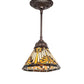 Meyda Lighting Nuevo Mission 8" Mahogany Bronze Mini Pendant Light With Beige & Brown Shade Glass