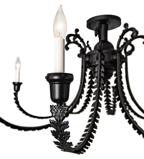 Meyda Lighting Oak Bough 50" 8-Light Textured Black Semi-flush Mount Light With White Faux Candlelight