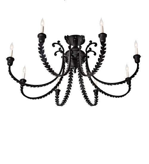 Meyda Lighting Oak Bough 50" 8-Light Textured Black Semi-flush Mount Light With White Faux Candlelight