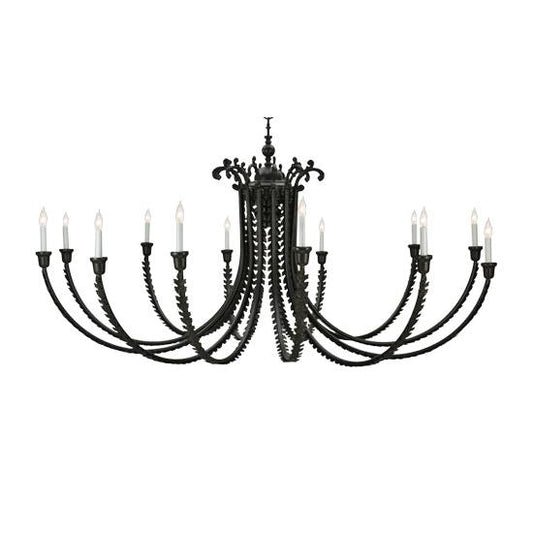 Meyda Lighting Oak Bough 80" 12-Light Timeless Bronze Chandelier With White Shade Glass