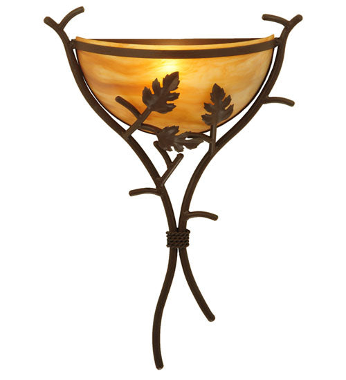 Meyda Lighting Oak Branch 15" Cafe Noir Wall Sconce With Ambra Siena Idalight Shade Glass