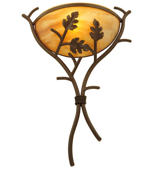 Meyda Lighting Oak Branch 15" Cafe Noir Wall Sconce With Ambra Siena Idalight Shade Glass