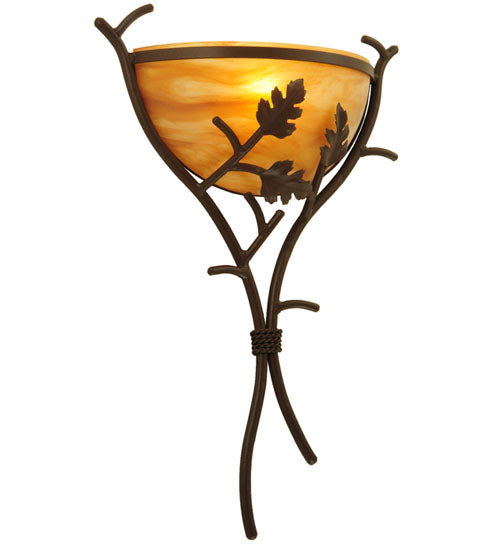 Meyda Lighting Oak Branch 15" Cafe Noir Wall Sconce With Ambra Siena Idalight Shade Glass