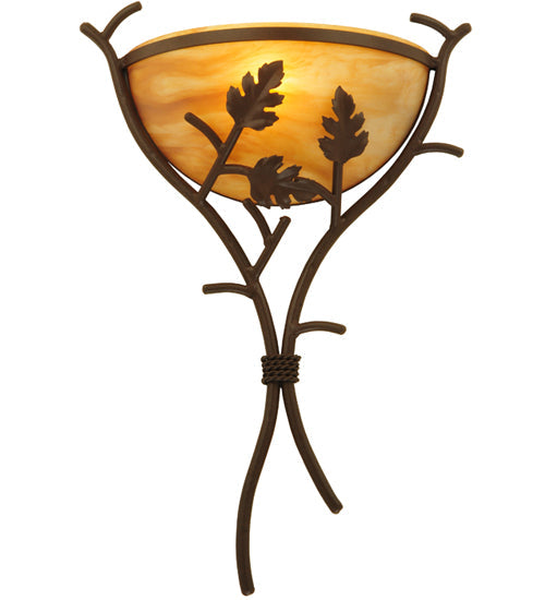 Meyda Lighting Oak Branch 15" Cafe Noir Wall Sconce With Ambra Siena Idalight Shade Glass