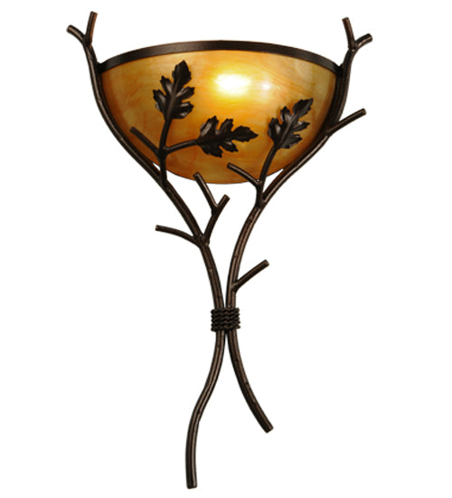 Meyda Lighting Oak Branch 15" Copper Vein Wall Sconce With Ambra Siena Idalight Shade Glass