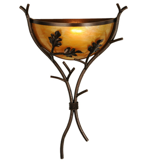 Meyda Lighting Oak Branch 15" Copper Vein Wall Sconce With Ambra Siena Idalight Shade Glass