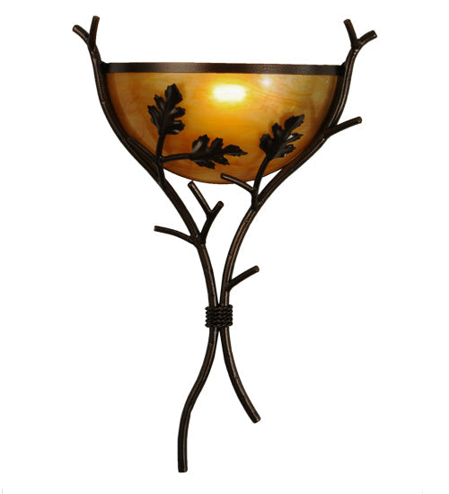 Meyda Lighting Oak Branch 15" Copper Vein Wall Sconce With Ambra Siena Idalight Shade Glass