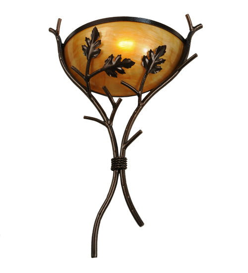 Meyda Lighting Oak Branch 15" Copper Vein Wall Sconce With Ambra Siena Idalight Shade Glass