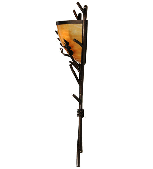 Meyda Lighting Oak Branch 15" Copper Vein Wall Sconce With Ambra Siena Idalight Shade Glass
