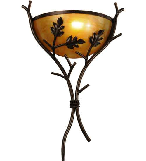 Meyda Lighting Oak Branch 15" Copper Vein Wall Sconce With Ambra Siena Idalight Shade Glass