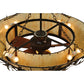 Meyda Lighting Oak Branch 50" 11-Light Antique Copper Chandelier With Travertine Idalight Shade Glass and Wood Fan