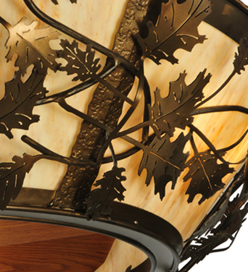 Meyda Lighting Oak Branch 50" 11-Light Antique Copper Chandelier With Travertine Idalight Shade Glass and Wood Fan