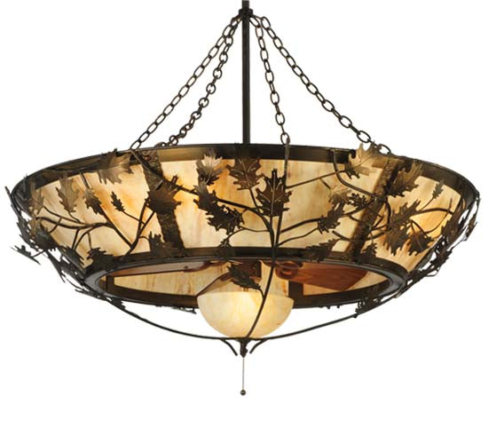 Meyda Lighting Oak Branch 50" 11-Light Antique Copper Chandelier With Travertine Idalight Shade Glass and Wood Fan