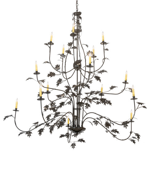 Meyda Lighting Oak Leaf 222594 72" 15-Light Timeless Bronze Chandelier With Ivory Faux Candlelight
