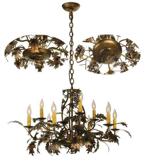 Meyda Lighting Oak Leaf 31" 9-Light Burnished Antique Copper Chandelier With Ivory Faux Candlelight