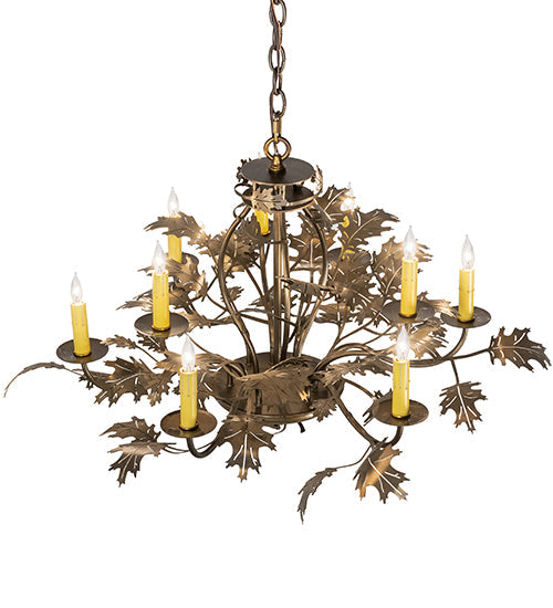 Meyda Lighting Oak Leaf 32" 9-Light Antique Copper Chandelier With Ivory Faux Candlelight