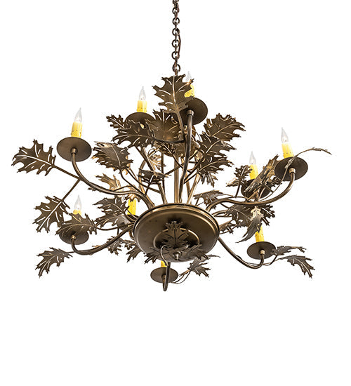 Meyda Lighting Oak Leaf 32" 9-Light Antique Copper Chandelier With Ivory Faux Candlelight
