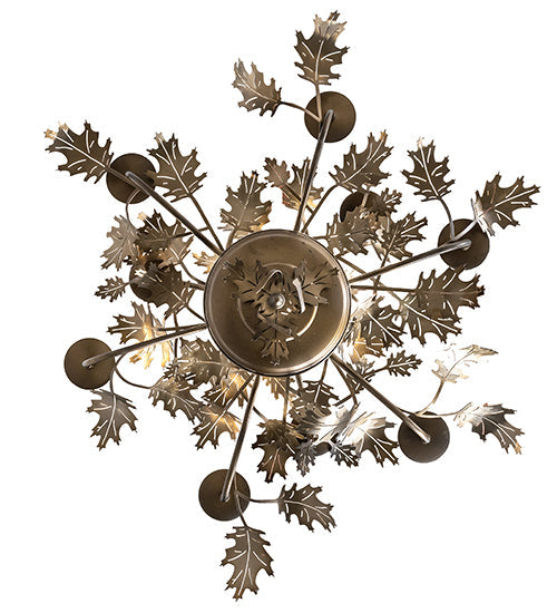 Meyda Lighting Oak Leaf 32" 9-Light Antique Copper Chandelier With Ivory Faux Candlelight