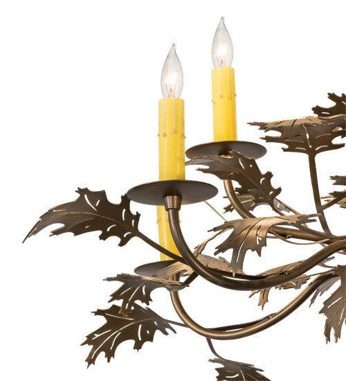 Meyda Lighting Oak Leaf 32" 9-Light Antique Copper Chandelier With Ivory Faux Candlelight