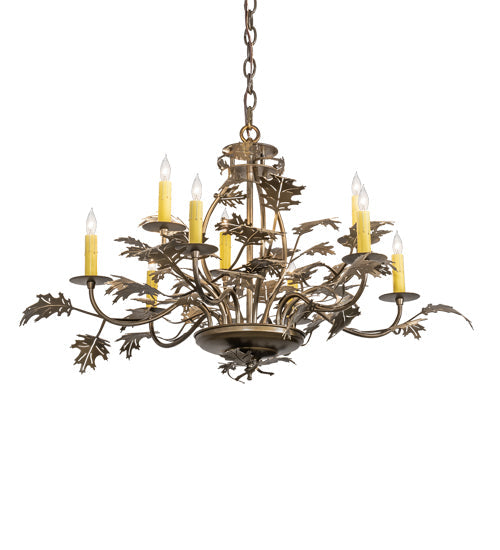 Meyda Lighting Oak Leaf 32" 9-Light Antique Copper Chandelier With Ivory Faux Candlelight