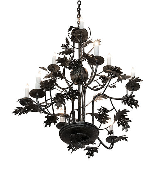 Meyda Lighting Oak Leaf 36" 9-Light Gunmetal Chandelier With White Faux Candlelight