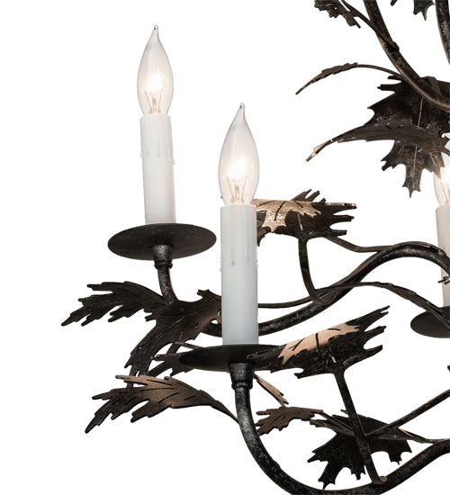 Meyda Lighting Oak Leaf 36" 9-Light Gunmetal Chandelier With White Faux Candlelight