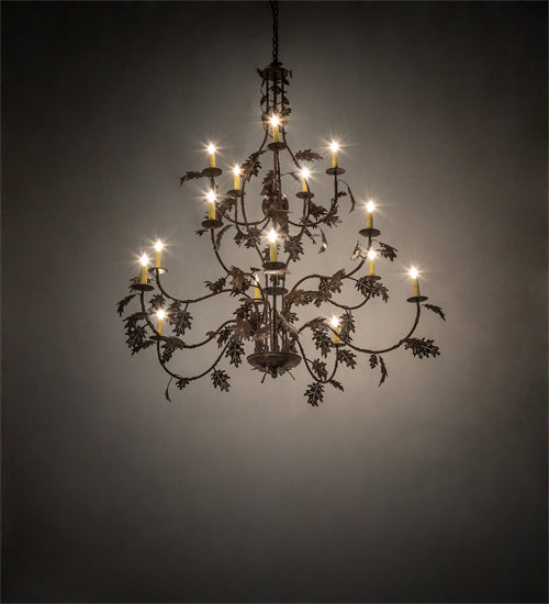 Meyda Lighting Oak Leaf 48" 15-Light Cafe Noir Chandelier With Ivory Faux Candlelight