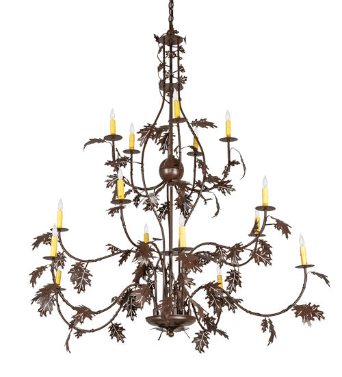 Meyda Lighting Oak Leaf 48" 15-Light Cafe Noir Chandelier With Ivory Faux Candlelight