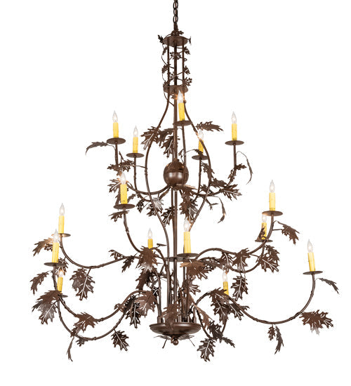 Meyda Lighting Oak Leaf 48" 15-Light Cafe Noir Chandelier With Ivory Faux Candlelight