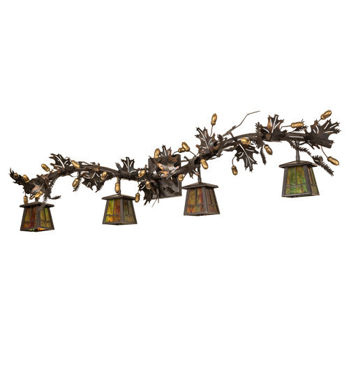 Meyda Lighting Oak Leaf 52" 4-Light Timeless Bronze & Dark Burnished Copper Valley View Vanity Light With Green & Orange Ripple Art Shade Glass